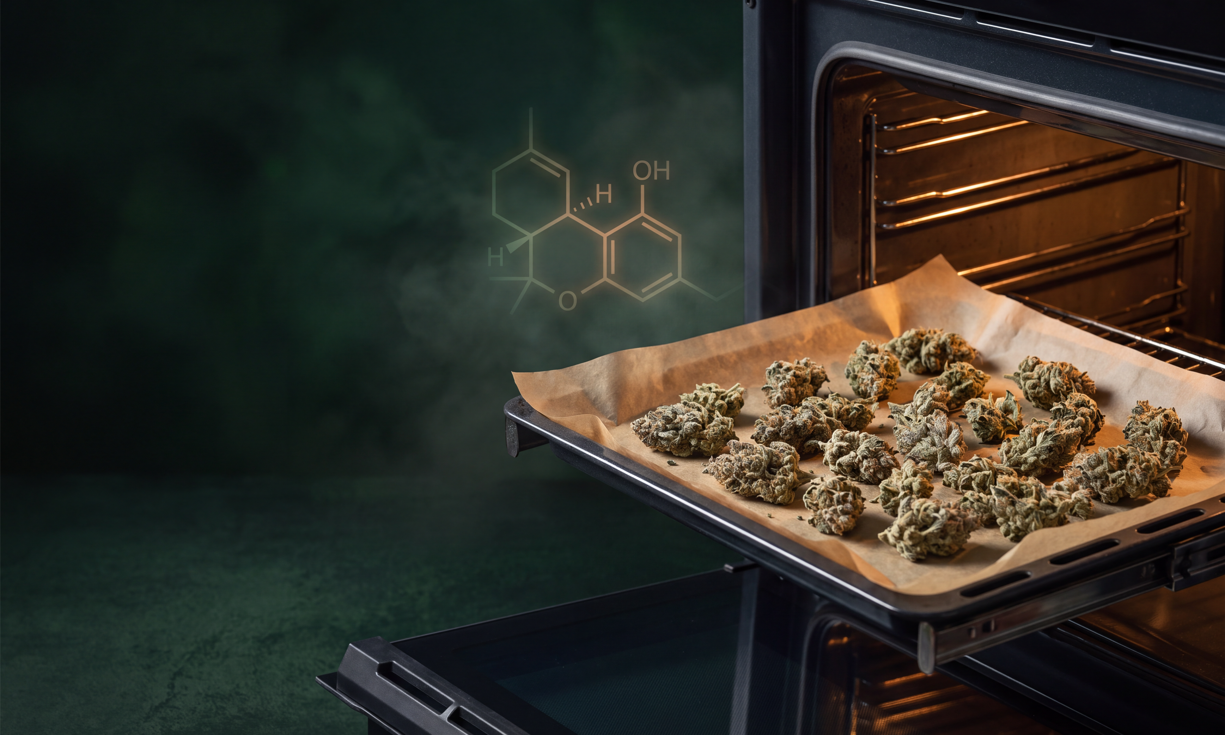Cannabis Blüten werden auf einem Backblech im Ofen decarboxyliert | GLAZED®
